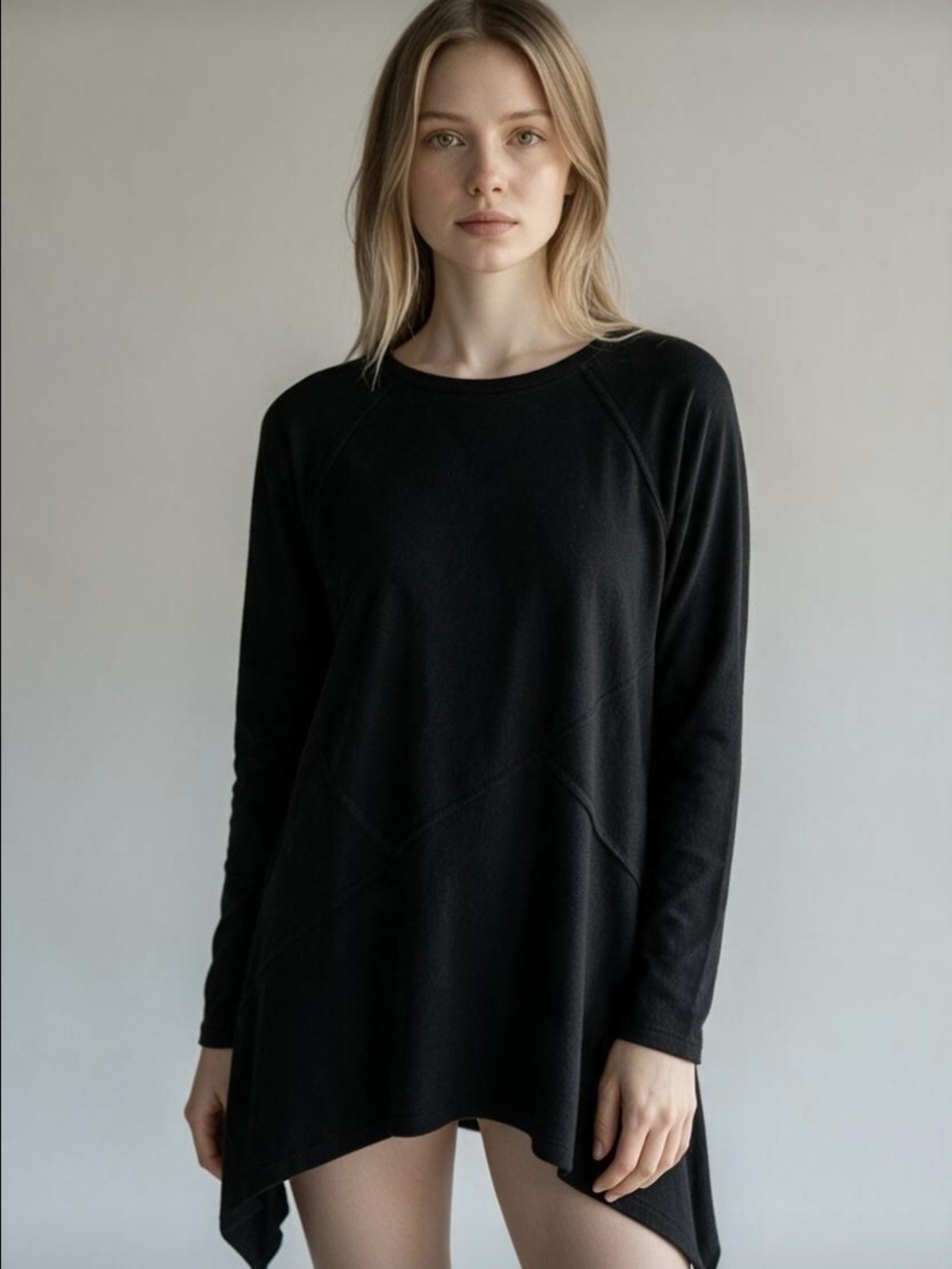 Cable & Gauge Black Long-Sleeve Draped Tunic Or Mini Dress